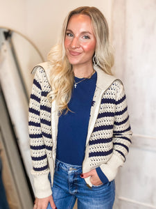 Bring It Oat & Navy Stripe Knit Jacket