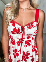 Load image into Gallery viewer, Never Left Red &amp; Ivory Floral Midi Dress
