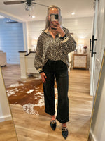 Load image into Gallery viewer, Half Way There Leopard Contrast Blouse
