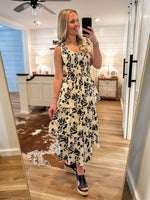 Load image into Gallery viewer, Feel The Light Ivory &amp; Black Floral Midi Dress
