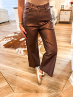 Load image into Gallery viewer, Brown Metallic Wide Leg Cropped Denim
