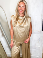 Load image into Gallery viewer, Shining Bright Gold Blouse &amp; Palazzo Pant Set
