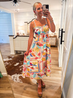 Load image into Gallery viewer, Salty Breeze Coral Tropical Printed Midi Dress
