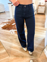 Load image into Gallery viewer, Navy Patch Pocket Wide Leg Just Black Denim
