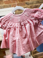 Load image into Gallery viewer, Baby Girl Pink Smocked Cross Bloomer Set
