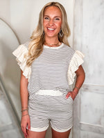 Load image into Gallery viewer, Looking For Less Black Striped Blouse &amp; Shorts Set
