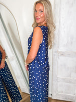 Load image into Gallery viewer, Holding On Navy Polka Dot Tank &amp; Lounge Pant Set
