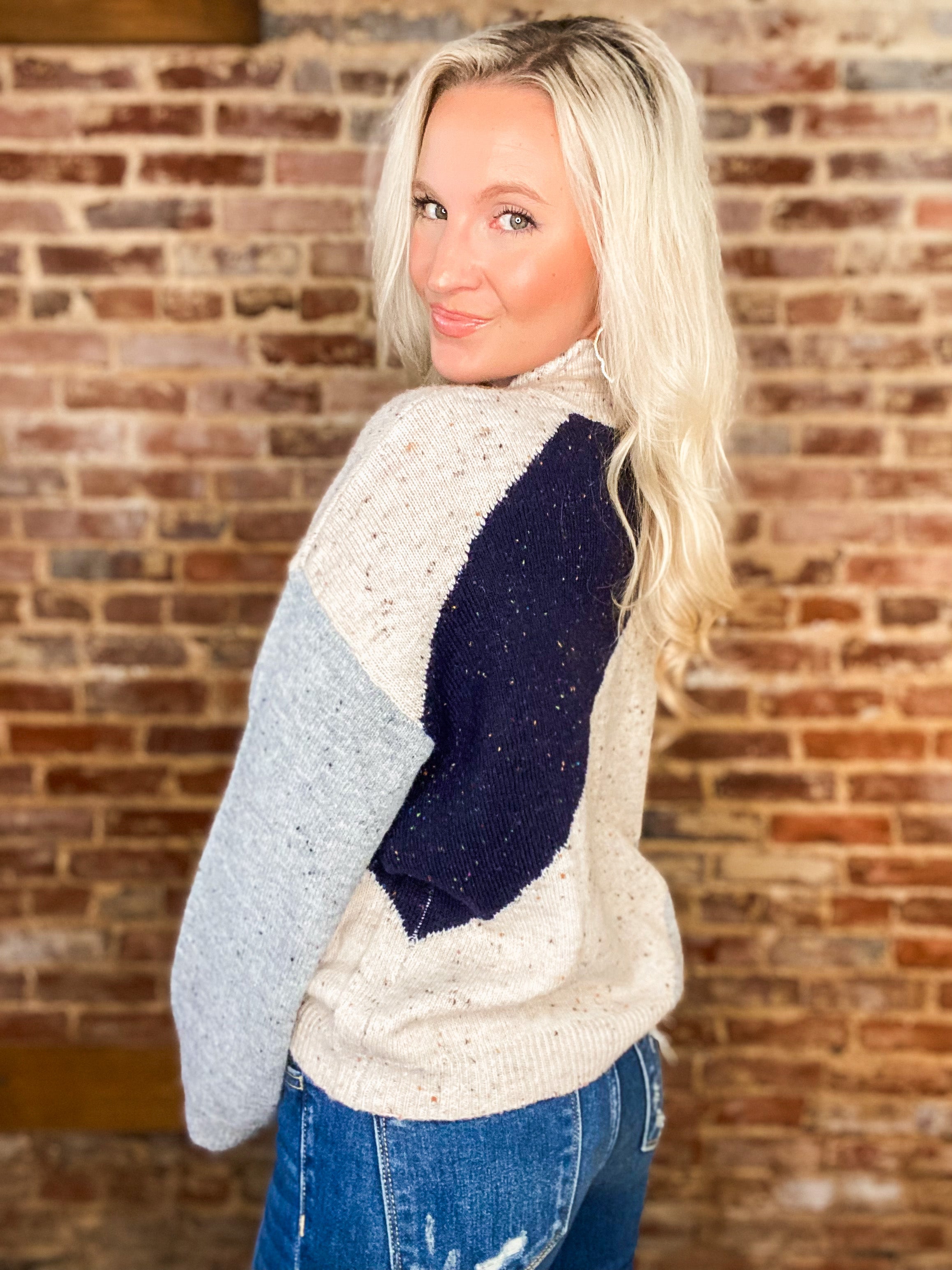 Nights With You Taupe & Navy Mock Neck Sweater