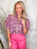 Load image into Gallery viewer, Invite Extended Pink Textile Print FATE Blouse

