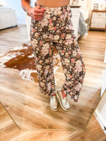 Load image into Gallery viewer, Brown Floral Wide Leg Denim Pant
