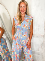 Load image into Gallery viewer, Get To You Blue Paisley Jumpsuit
