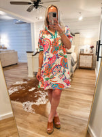 Load image into Gallery viewer, Short Timing Multi Mix Paisley Contrast Mini Dress
