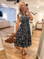 Load image into Gallery viewer, Here For This Navy Floral Front Zip Midi Dress
