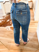 Load image into Gallery viewer, Superb High Rise Dark Wash Cropped Utility Straight Vervet Denim
