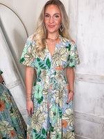 Load image into Gallery viewer, Field Of Possibilities Multi Floral Blue Midi Dress
