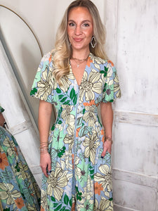 Field Of Possibilities Multi Floral Blue Midi Dress
