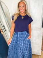 Load image into Gallery viewer, Settling Here Navy Gingham 2-pc Maxi Dress
