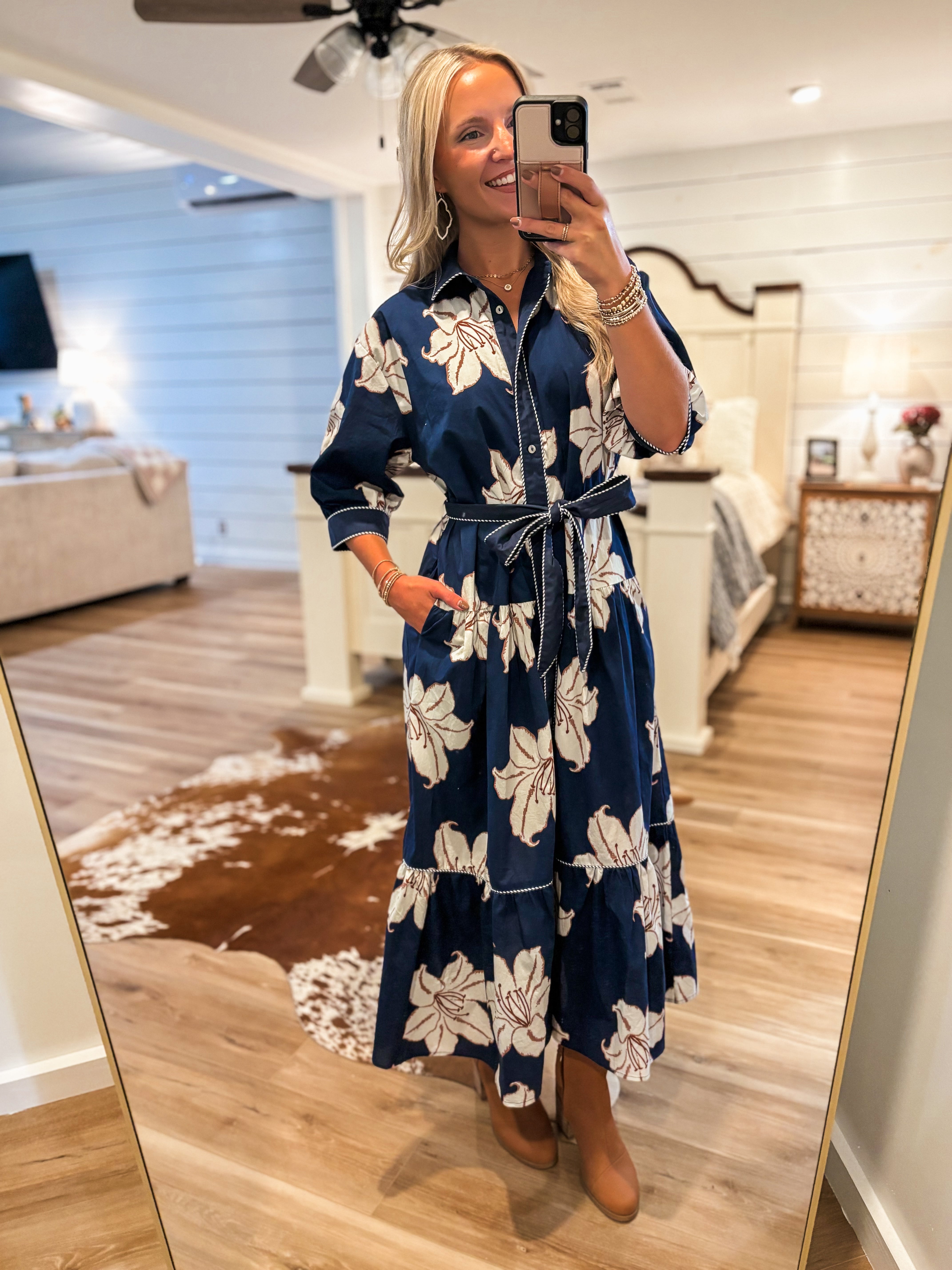 Closing In Navy Floral Midi Dress