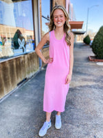 Load image into Gallery viewer, Soft Smiles Powder Pink Tank Midi Dress
