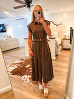 Load image into Gallery viewer, On The Move Brown Belted Midi Dress
