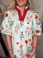 Load image into Gallery viewer, Letting Go Light Blue Floral THML Blouse
