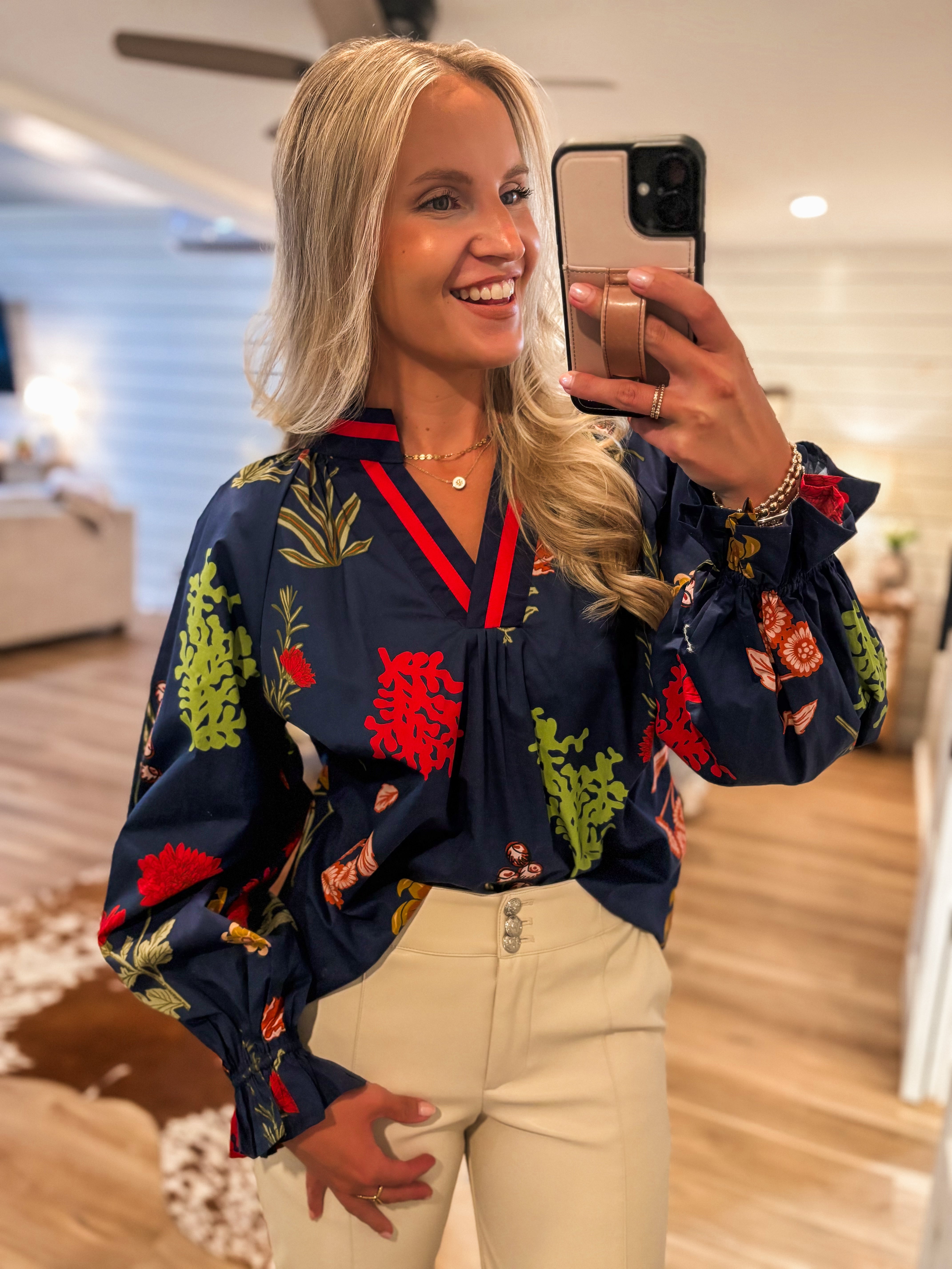 Fine Here Royal Blue Floral L/S Blouse