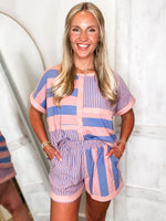 Load image into Gallery viewer, Sweet Treat Pink &amp; Blue Stripe UMGEE Tee &amp; Shorts Set
