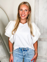Load image into Gallery viewer, Iris White Ruffle Sleeve ADRIENNE Blouse
