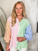 Load image into Gallery viewer, Want You To Know Stripe Color Block Button Down Blouse
