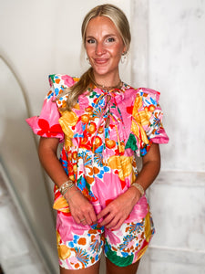 Juliette + Faye Floral ADRIENNE Blouse & Shorts Set