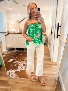Sailing Away Green & White Floral Tank