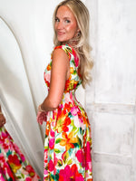 Load image into Gallery viewer, Summer Plans Multi Floral Front Zip Midi Dress
