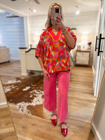 Load image into Gallery viewer, Beautiful Bouquet Red/Pink Floral Contrast Blouse
