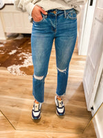 Load image into Gallery viewer, Forget Light Wash Mid Rise Mini Flare Vervet Denim
