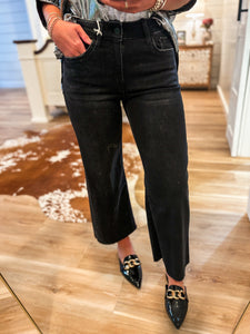 High Rise Super Soft Slim Wide Black Vervet Denim