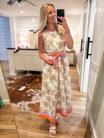 Load image into Gallery viewer, Close To You Orange &amp; Lilac Floral Midi Dress
