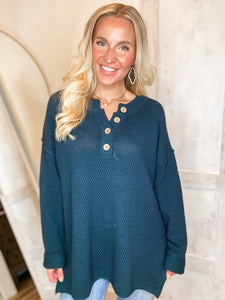 Great Feeling Oversize Teal Henley Blouse