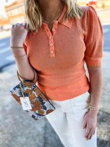 Simply Yours Tangerine Collared Knit Short Sleeve Sweater