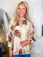 Load image into Gallery viewer, Here Now Ecru Floral Button Up Blouse
