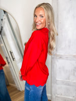 Load image into Gallery viewer, Everyone&#39;s Choice Red Scalloped Blouse
