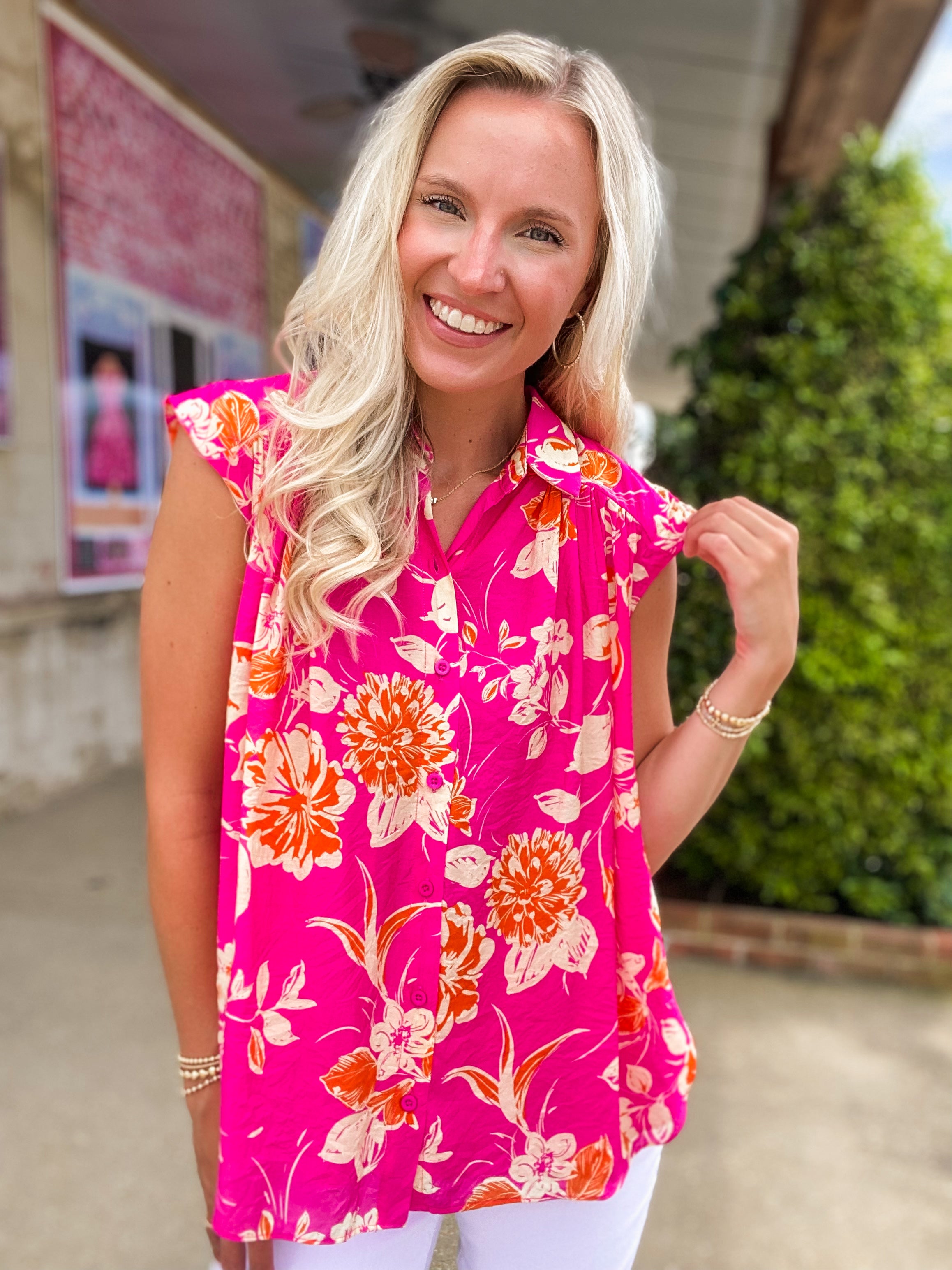 Rising Up Pink Floral Button Down Blouse