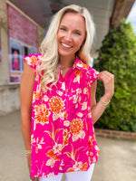 Load image into Gallery viewer, Rising Up Pink Floral Button Down Blouse
