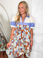 Load image into Gallery viewer, Feeling In Fall Rust Floral Mini Dress
