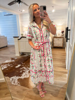 Load image into Gallery viewer, Gazing Over White/Pink Floral Midi Dress
