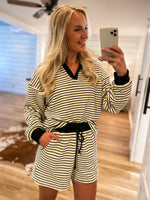 Load image into Gallery viewer, Keep To Myself Black &amp; Ivory Stripe Pullover &amp; Shorts Set
