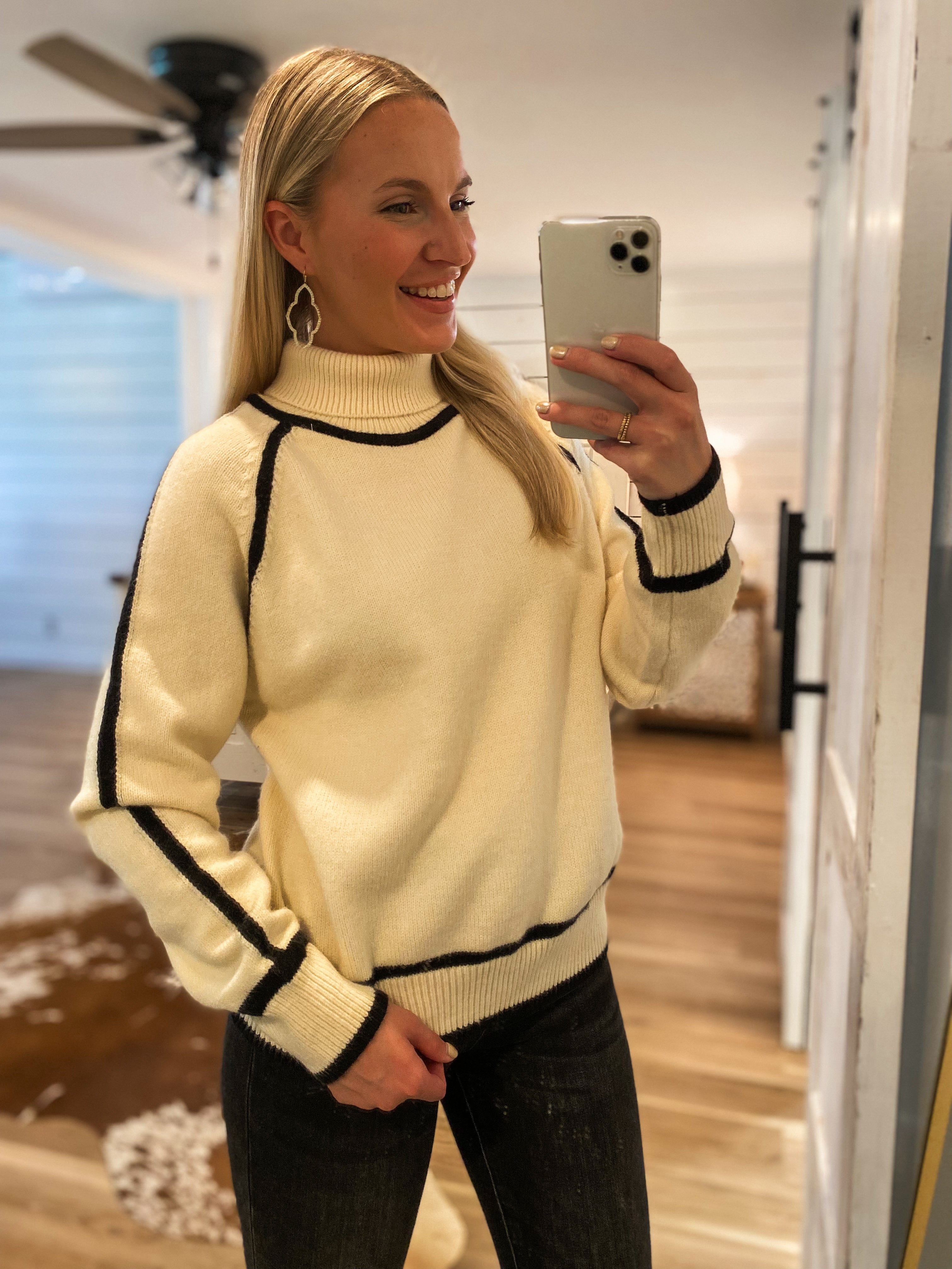 Giving Back Ivory Contrast Turtleneck Sweater