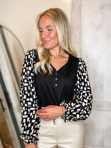 Next Stop Black Abstract Blouse