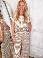 Load image into Gallery viewer, Needed You Taupe Stripe Henley Top &amp; Lounge Pant Set
