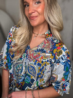 Load image into Gallery viewer, Chase Me Navy Printed Mix Blouse
