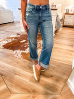 Load image into Gallery viewer, Mid Rise Slim Wide Cuffed Vervet Denim
